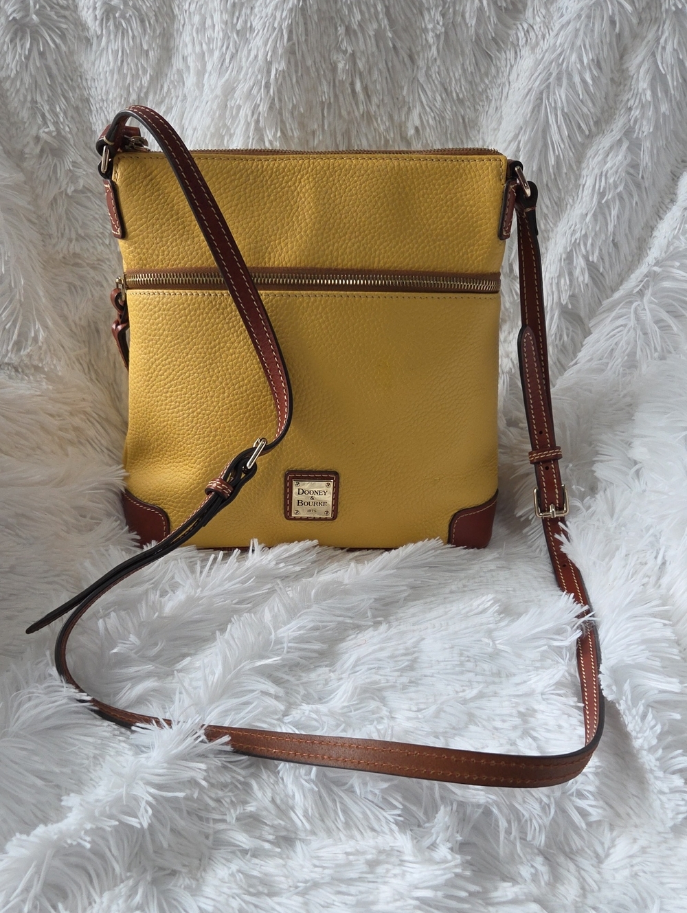 Dooney & Bourke Yellow Pebble Leather Crossbody with Brown Trim